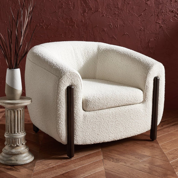 Safavieh WESTLEY Boucle Barrel Back Accent Chair in Ivory - Plush, Stylish Design for Cozy Living Spaces SFV5051A