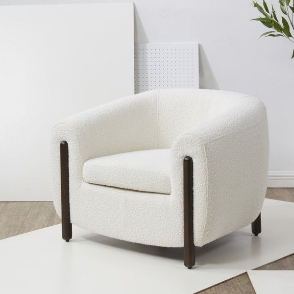 Safavieh WESTLEY Boucle Barrel Back Accent Chair in Ivory - Plush, Stylish Design for Cozy Living Spaces SFV5051A