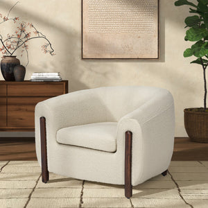 Safavieh WESTLEY Boucle Barrel Back Accent Chair in Ivory - Plush, Stylish Design for Cozy Living Spaces SFV5051A