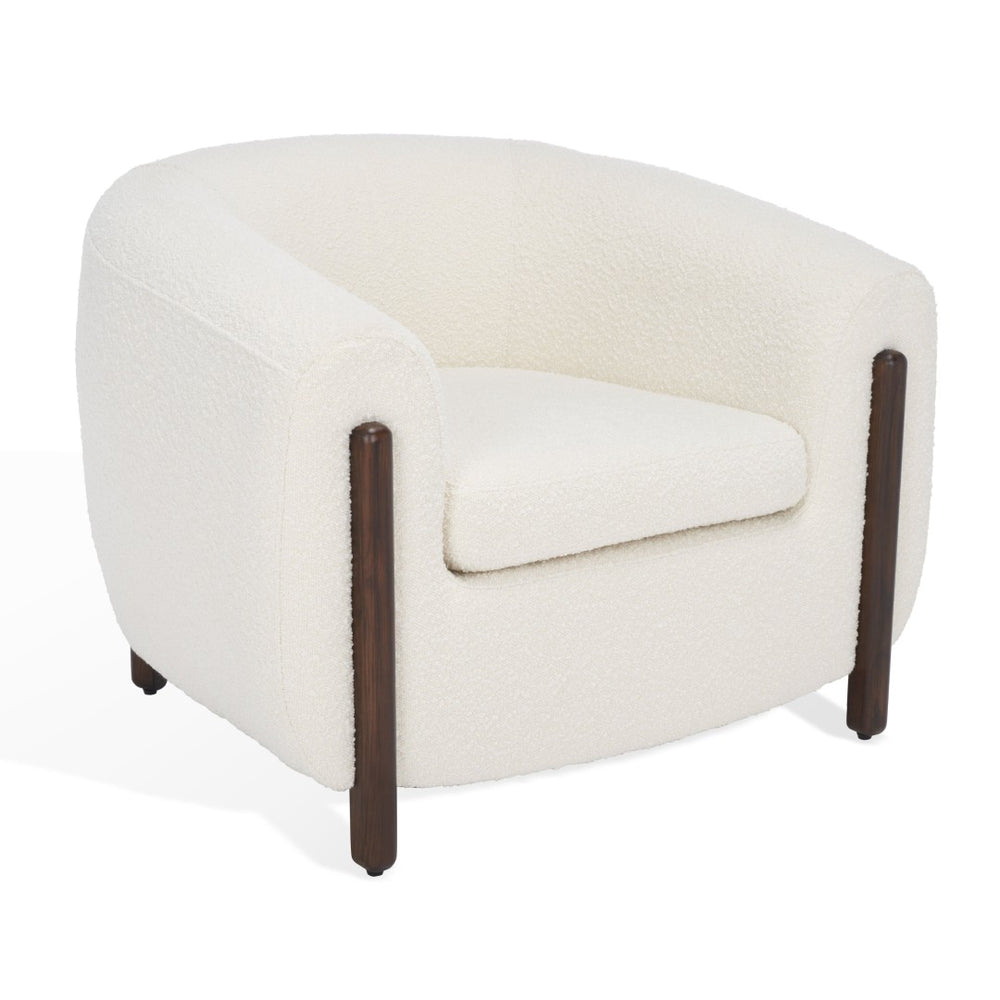 Safavieh WESTLEY Boucle Barrel Back Accent Chair in Ivory - Plush, Stylish Design for Cozy Living Spaces SFV5051A