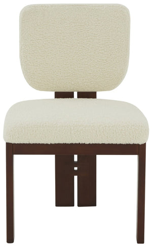 Safavieh Kat Teddy Faux Shearling Dining Chair Sculpted Back Ivory Pinewood Legs MCM SFV5062A