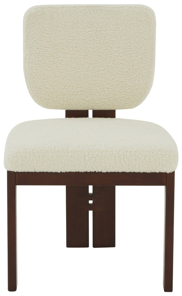 Safavieh Kat Teddy Faux Shearling Dining Chair Sculpted Back Ivory Pinewood Legs MCM SFV5062A