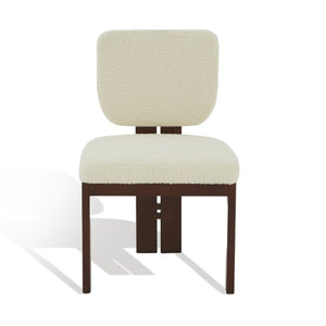 Safavieh Kat Teddy Faux Shearling Dining Chair Sculpted Back Ivory Pinewood Legs MCM SFV5062A