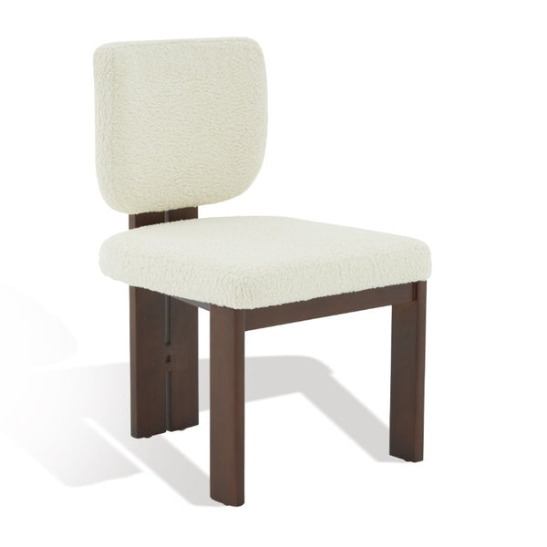 Safavieh Kat Teddy Faux Shearling Dining Chair Sculpted Back Ivory Pinewood Legs MCM SFV5062A