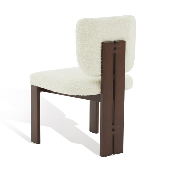 Safavieh Kat Teddy Faux Shearling Dining Chair Sculpted Back Ivory Pinewood Legs MCM SFV5062A
