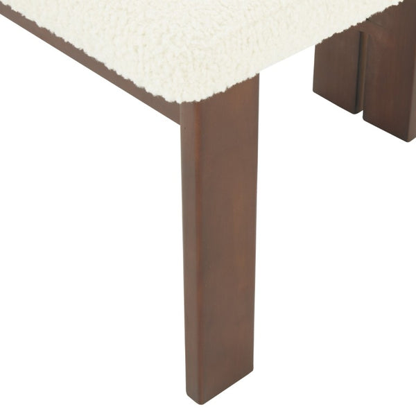 Safavieh Kat Teddy Faux Shearling Dining Chair Sculpted Back Ivory Pinewood Legs MCM SFV5062A