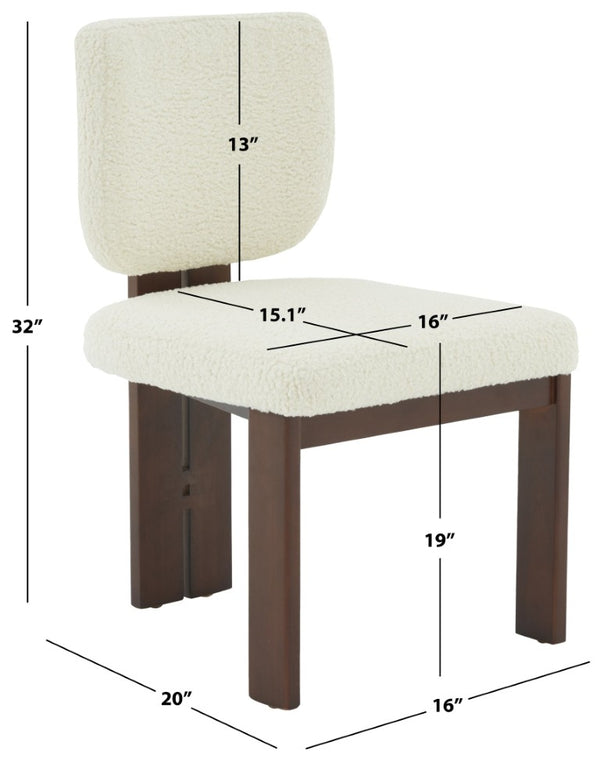 Safavieh Kat Teddy Faux Shearling Dining Chair Sculpted Back Ivory Pinewood Legs MCM SFV5062A