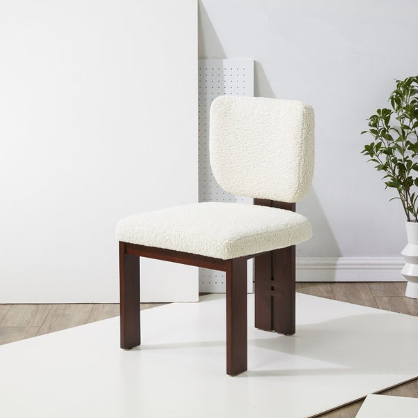 Safavieh Kat Teddy Faux Shearling Dining Chair Sculpted Back Ivory Pinewood Legs MCM SFV5062A