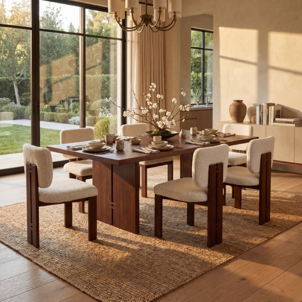 Safavieh Kat Teddy Faux Shearling Dining Chair Sculpted Back Ivory Pinewood Legs MCM SFV5062A