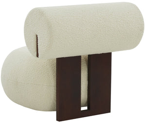 Safavieh KAMARIA Modern Accent Chair - Plush Ivory Faux Shearling & Dark Brown Pinewood Frame for Cozy Style SFV5077A