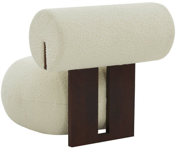 Safavieh KAMARIA Modern Accent Chair - Plush Ivory Faux Shearling & Dark Brown Pinewood Frame for Cozy Style SFV5077A