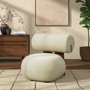 Safavieh KAMARIA Modern Accent Chair - Plush Ivory Faux Shearling & Dark Brown Pinewood Frame for Cozy Style SFV5077A
