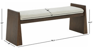 Safavieh BLANCHETTE Velvet-Cushioned Wood Bench - Cream & Walnut Finish for Timeless Elegance & Comfort SFV5078A