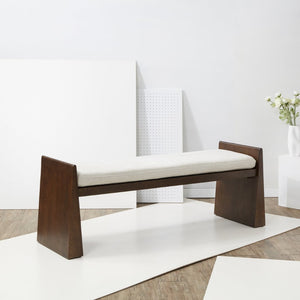 Safavieh BLANCHETTE Velvet-Cushioned Wood Bench - Cream & Walnut Finish for Timeless Elegance & Comfort SFV5078A