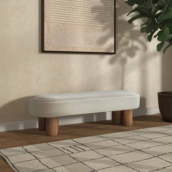 Safavieh KATIANNA Boucle Bench – Plush Ivory Seat with Natural Wooden Legs, Versatile for Any Space SFV5080A
