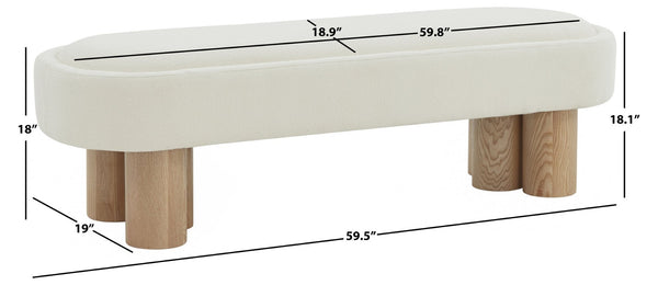 Safavieh KATIANNA Boucle Bench – Plush Ivory Seat with Natural Wooden Legs, Versatile for Any Space SFV5080A