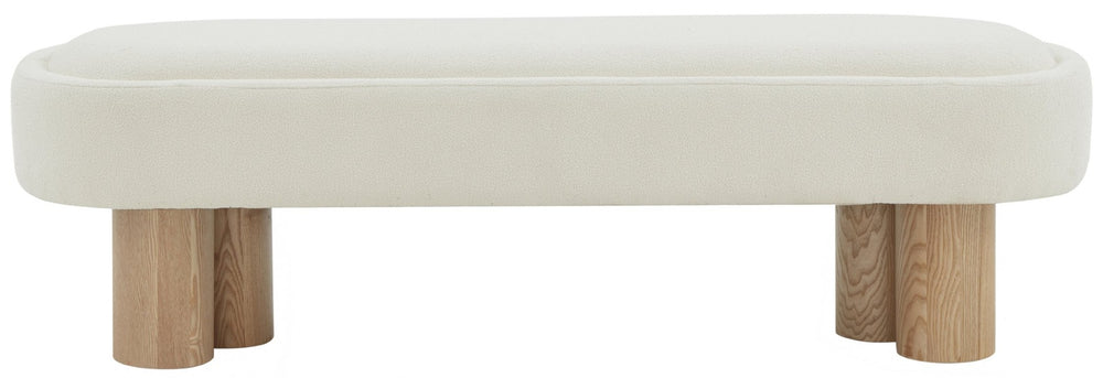 Safavieh KATIANNA Boucle Bench – Plush Ivory Seat with Natural Wooden Legs, Versatile for Any Space SFV5080A