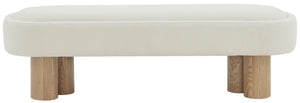 Safavieh KATIANNA Boucle Bench – Plush Ivory Seat with Natural Wooden Legs, Versatile for Any Space SFV5080A