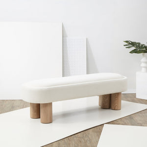 Safavieh KATIANNA Boucle Bench – Plush Ivory Seat with Natural Wooden Legs, Versatile for Any Space SFV5080A