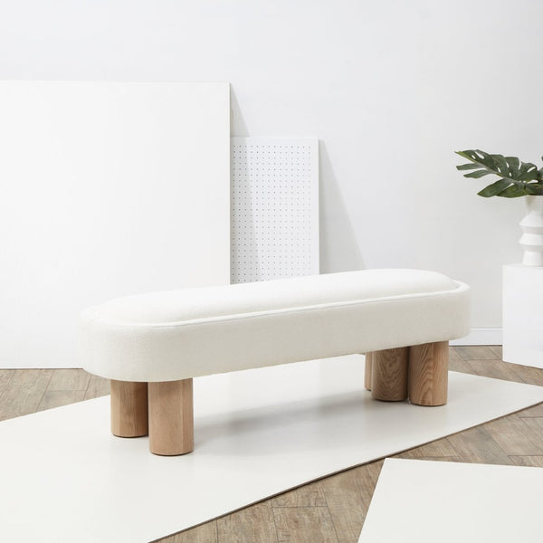 Safavieh KATIANNA Boucle Bench – Plush Ivory Seat with Natural Wooden Legs, Versatile for Any Space SFV5080A