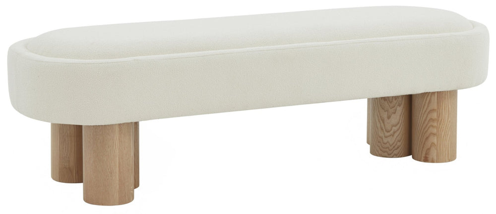 Safavieh KATIANNA Boucle Bench – Plush Ivory Seat with Natural Wooden Legs, Versatile for Any Space SFV5080A
