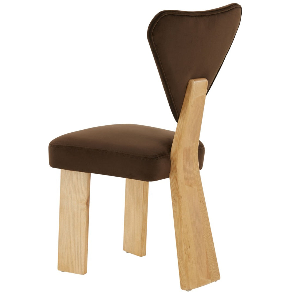 Safavieh MADALENA Asymmetrical Dark Brown Velvet Dining Chair with Natural Ash Wood Legs for Modern Spaces SFV5088A