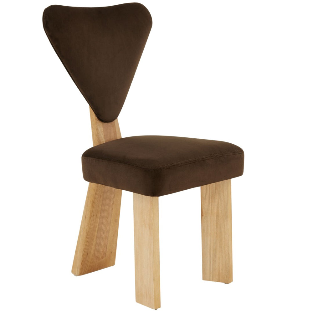 Safavieh MADALENA Asymmetrical Dark Brown Velvet Dining Chair with Natural Ash Wood Legs for Modern Spaces SFV5088A