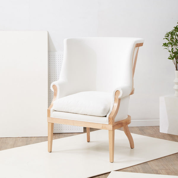 Safavieh Leahbeth Wingback Accent Chair XII23 White / Natural Wood / Fabric / Foam SFV5098A