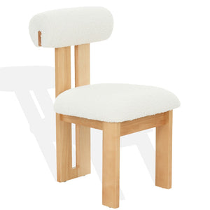 Safavieh HALLOWAY Boucle Dining Chair - Plush Comfort with Slim Wood Frame for Modern Dining & Living Spaces Ivory / Natural SFV5099A