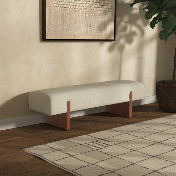 Safavieh KANDISS Linen Bench - Beige Upholstery & Brown Beech Legs for Stylish Comfort in Any Space SFV5117A