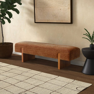 Kandiss Chenille Bench With Solid Wood Base, Plush High-Density Foam Seating For Entryway Decor
