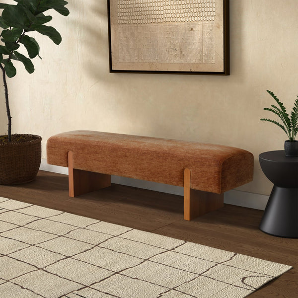 Kandiss Chenille Bench With Solid Wood Base, Plush High-Density Foam Seating For Entryway Decor