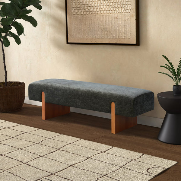 Kandiss Chenille Bench With Solid Wood Base, Plush High-Density Foam Seating For Entryway Decor