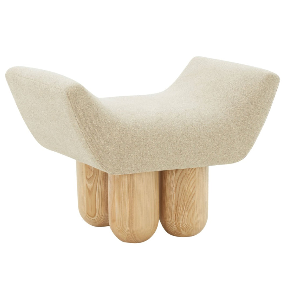 Safavieh GIANCARLO Upholstered Ottoman - Sculptural Design with Artisanal Ashwood Legs for Modern Living Spaces Light Brown / Natural SFV5120B