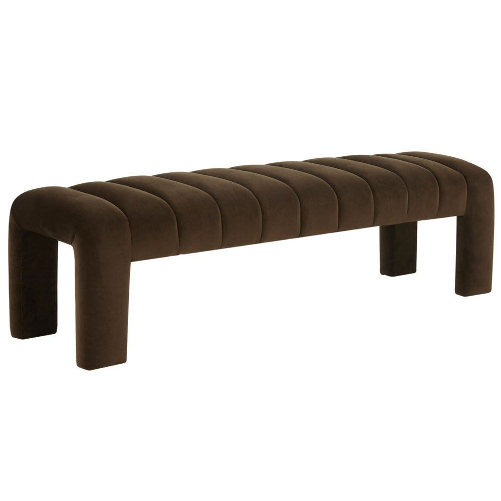 Safavieh BELLISIMA Channel Tufted Bench - Luxurious Dark Brown Velvet Accent for Entryway & Living Spaces SFV5127B