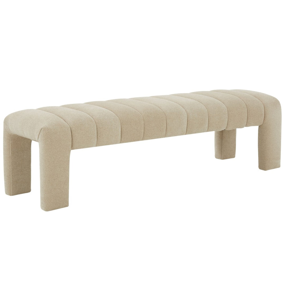 Safavieh BELLISIMA Channel-Tufted Bench – Luxurious Velvet Seating for Modern Living Rooms & Bedrooms Tan SFV5127F