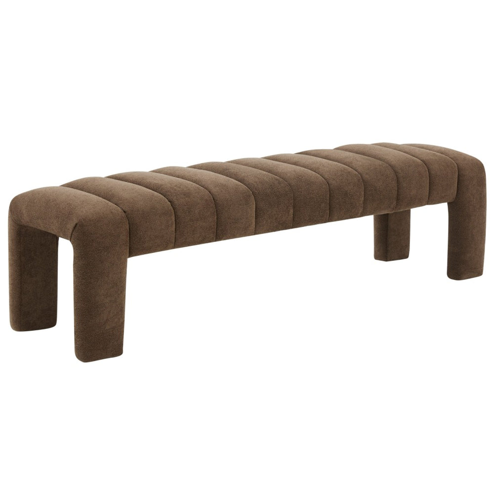 Safavieh BELLISIMA Channel Tufted Bench - Dark Brown Plush Boucle Upholstery for Modern Living Spaces SFV5127H