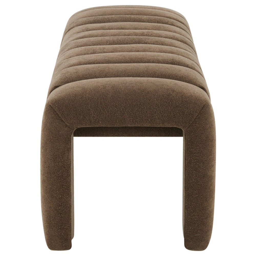 Safavieh BELLISIMA Channel Tufted Bench - Dark Brown Plush Boucle Upholstery for Modern Living Spaces SFV5127H