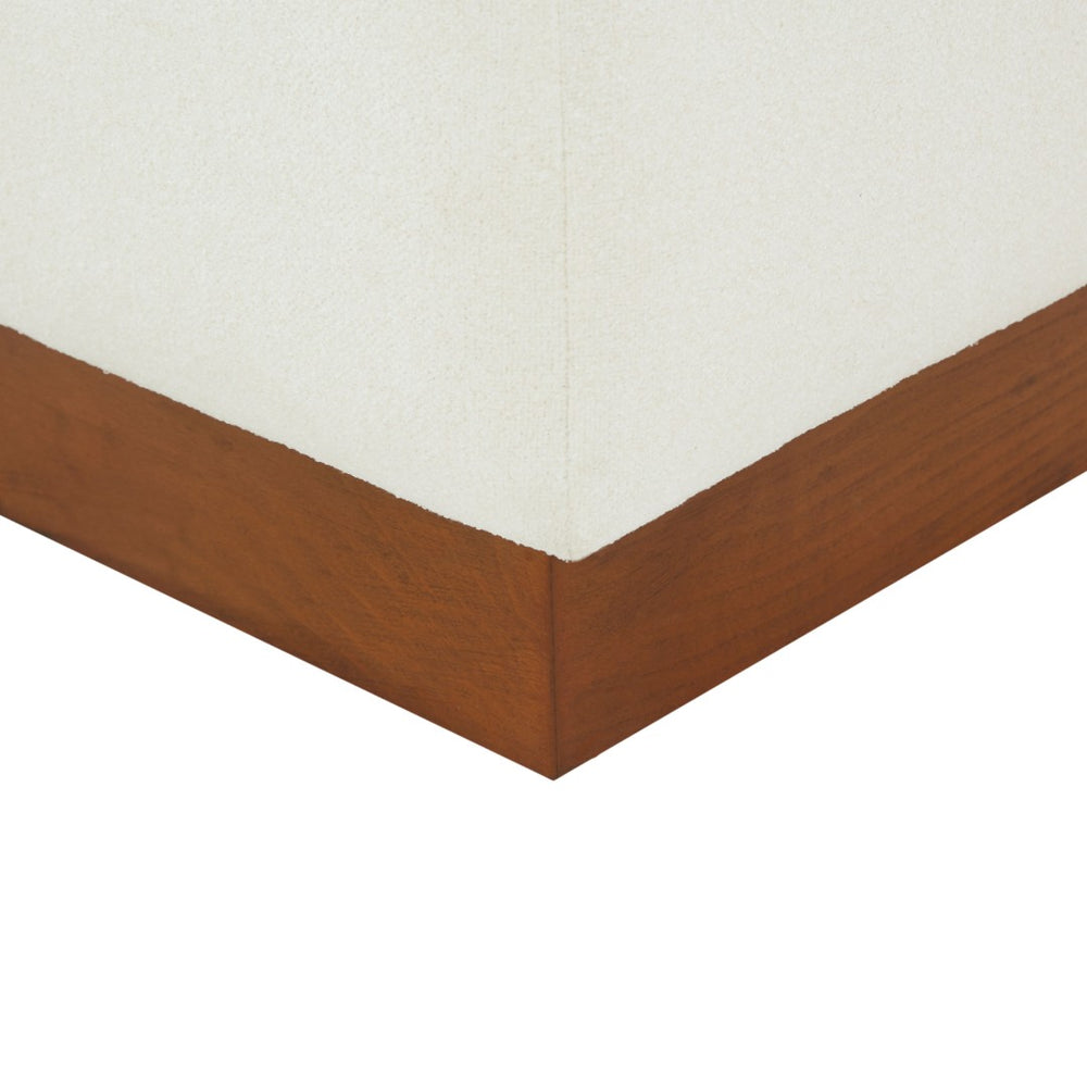 Safavieh NATALYA Square Ottoman - Plush Boucle Upholstery, Chic Wood Base, Versatile Accent for Any Space Ivory / Walnut SFV5128A