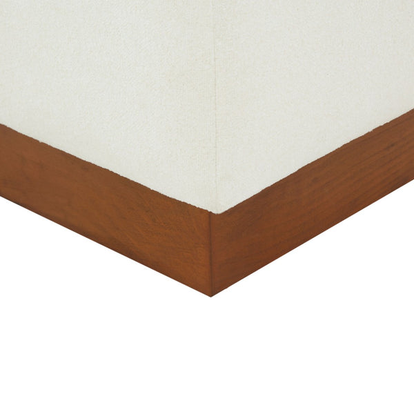 Safavieh NATALYA Square Ottoman - Plush Boucle Upholstery, Chic Wood Base, Versatile Accent for Any Space Ivory / Walnut SFV5128A