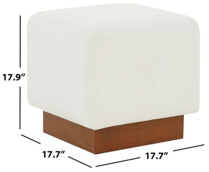 Safavieh NATALYA Square Ottoman - Plush Boucle Upholstery, Chic Wood Base, Versatile Accent for Any Space Ivory / Walnut SFV5128A