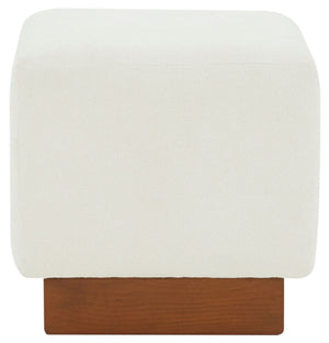 Safavieh NATALYA Square Ottoman - Plush Boucle Upholstery, Chic Wood Base, Versatile Accent for Any Space Ivory / Walnut SFV5128A