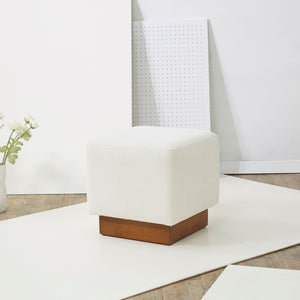 Safavieh NATALYA Square Ottoman - Plush Boucle Upholstery, Chic Wood Base, Versatile Accent for Any Space Ivory / Walnut SFV5128A