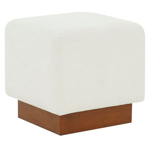Safavieh NATALYA Square Ottoman - Plush Boucle Upholstery, Chic Wood Base, Versatile Accent for Any Space Ivory / Walnut SFV5128A