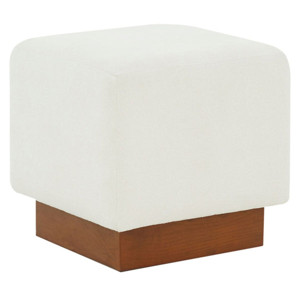 Safavieh NATALYA Square Ottoman - Plush Boucle Upholstery, Chic Wood Base, Versatile Accent for Any Space Ivory / Walnut SFV5128A