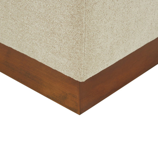 Safavieh NATALYA Square Ottoman - Plush Boucle Upholstery, Chic Wood Base, Versatile Accent for Any Space Tan / Walnut SFV5128B