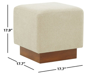 Safavieh NATALYA Square Ottoman - Plush Boucle Upholstery, Chic Wood Base, Versatile Accent for Any Space Tan / Walnut SFV5128B