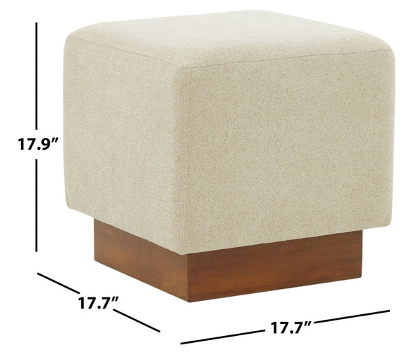 Safavieh NATALYA Square Ottoman - Plush Boucle Upholstery, Chic Wood Base, Versatile Accent for Any Space Tan / Walnut SFV5128B