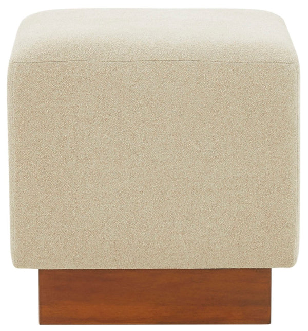 Safavieh NATALYA Square Ottoman - Plush Boucle Upholstery, Chic Wood Base, Versatile Accent for Any Space Tan / Walnut SFV5128B