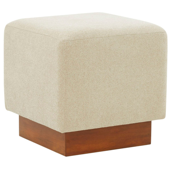 Safavieh NATALYA Square Ottoman - Plush Boucle Upholstery, Chic Wood Base, Versatile Accent for Any Space Tan / Walnut SFV5128B